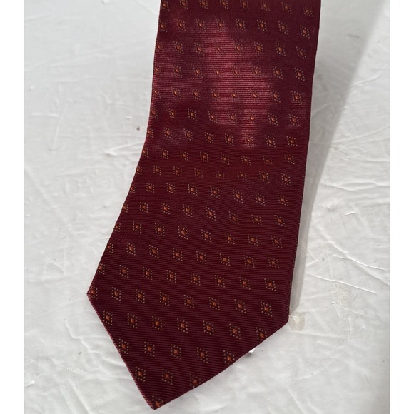 Ermenegildo Zegna Tie Red‎ And Orange Geometric Necktie 100% Silk Made in Italy